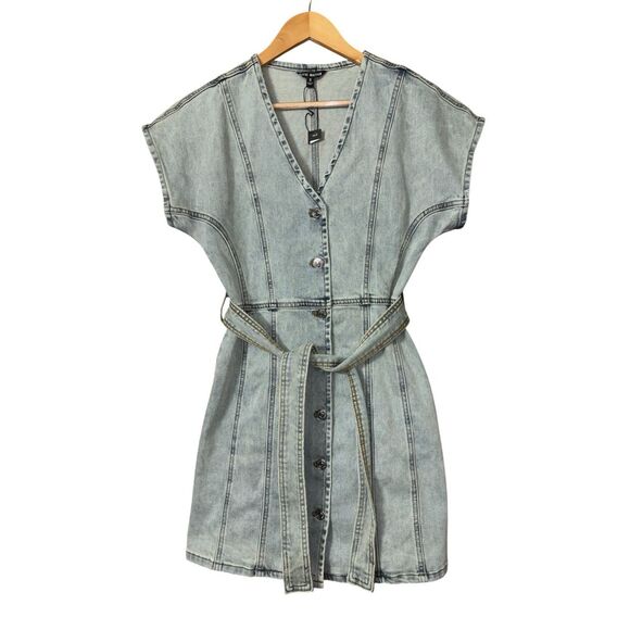 Steve Madden Joelle Belted Denim Minidress stone blue small new - Picture 1 of 10